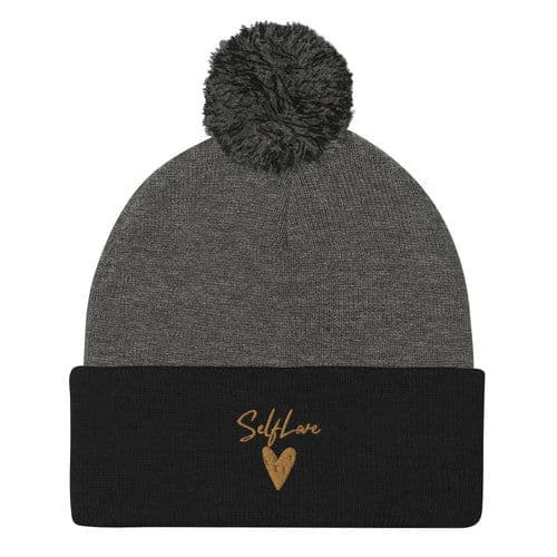 image-Self Love Pom-Pom Beanie - Women's Beanie with Embroidery