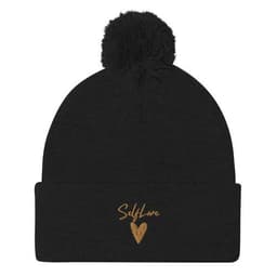 image-Self Love Pom-Pom Beanie - Women's Beanie with Embroidery