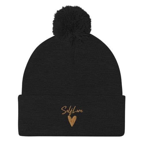 image-Self Love Pom-Pom Beanie - Women's Beanie with Embroidery
