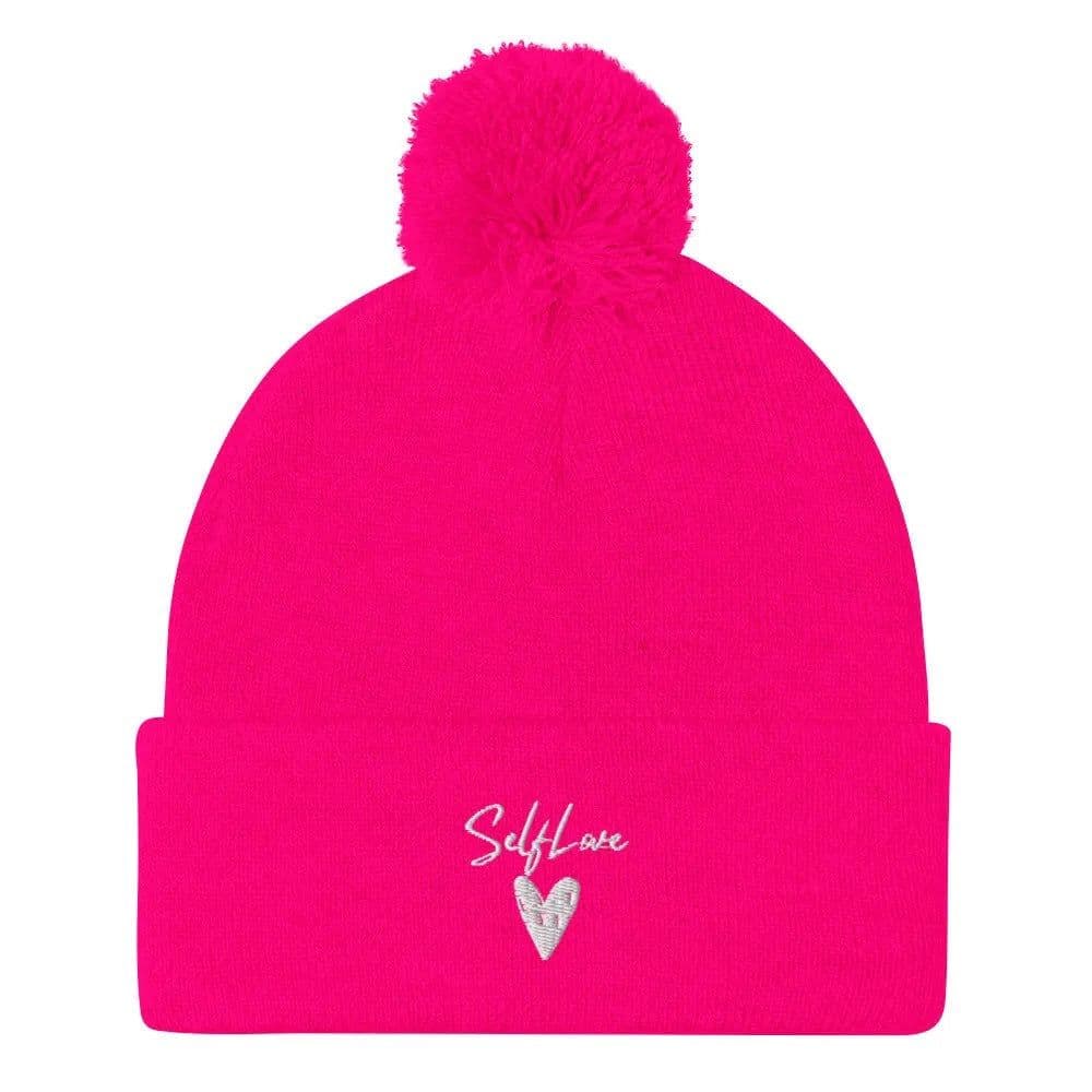 image-Self Love - Pom-Pom Beanie - Winter Beanie with Embroidery