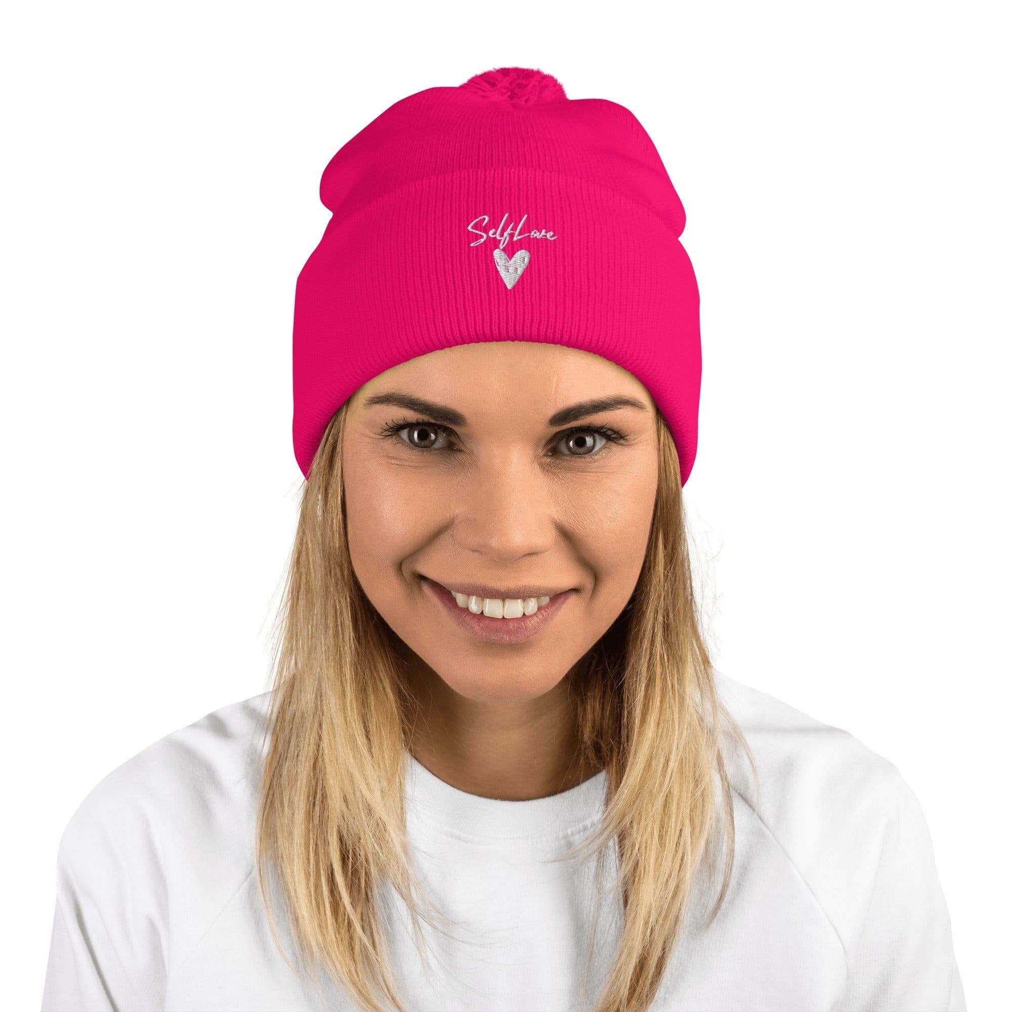 image-Self Love - Pom-Pom Beanie - Winter Beanie with Embroidery