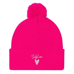 image-Self Love - Pom-Pom Beanie - Winter Beanie with Embroidery