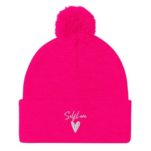 image-Self Love - Pom-Pom Beanie - Winter Beanie with Embroidery