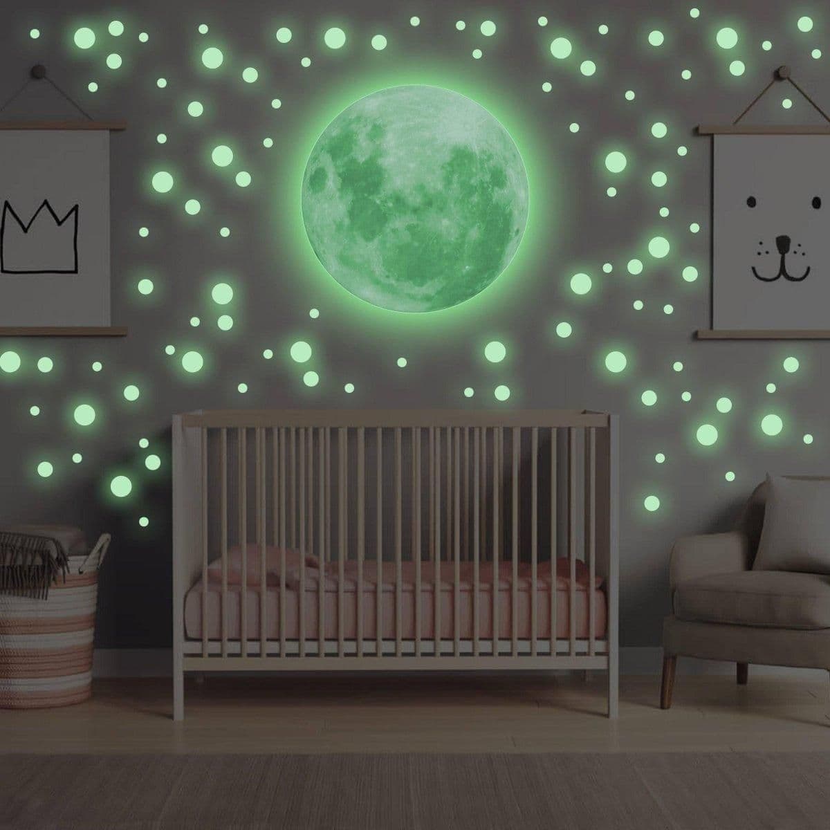 image-Glowing Starry Sky Wall Decal Set, Luminous Space Theme Stickers for Home Décor