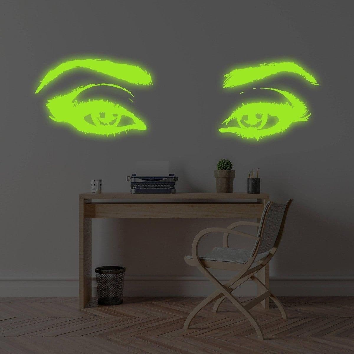 image-Glowing Luminescent Eye Vinyl Wall Decal: Enchanting Wall Sticker Art