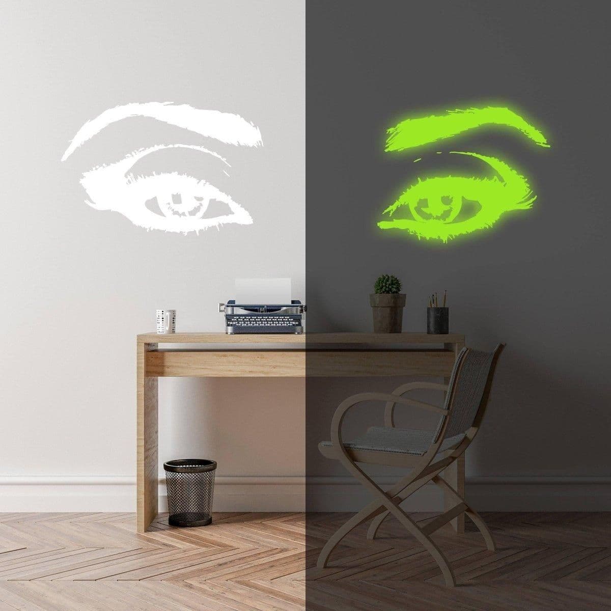 image-Glowing Luminescent Eye Vinyl Wall Decal: Enchanting Wall Sticker Art