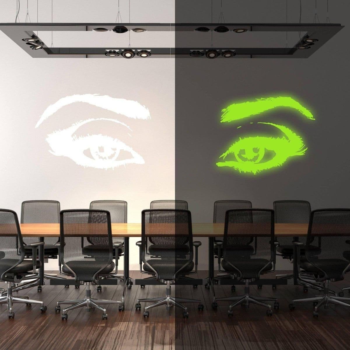image-Glowing Luminescent Eye Vinyl Wall Decal: Enchanting Wall Sticker Art