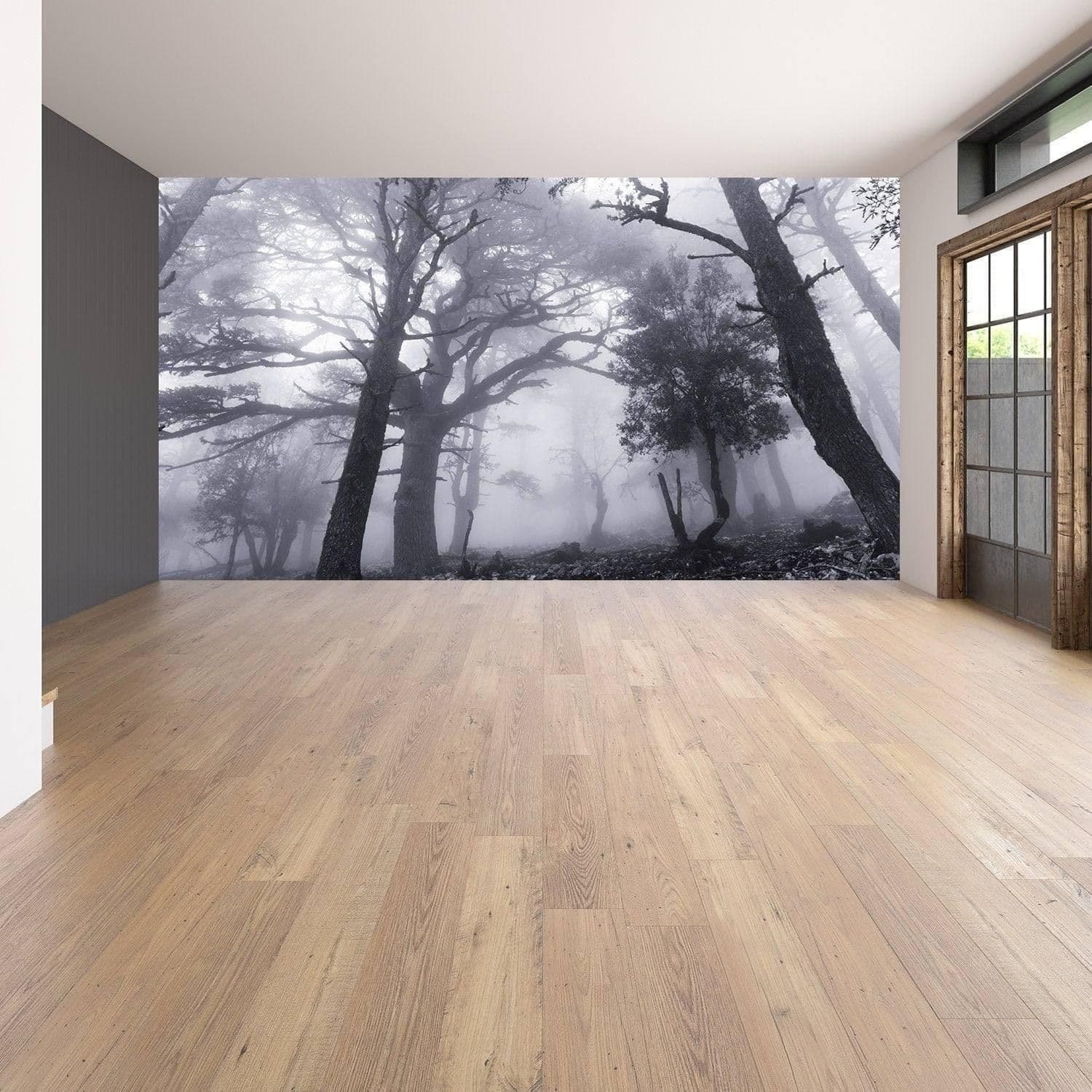 image-Misty Forest Wall Mural, Large Tree View Landscape Wall Decal, Scenic Nature Wallpaper