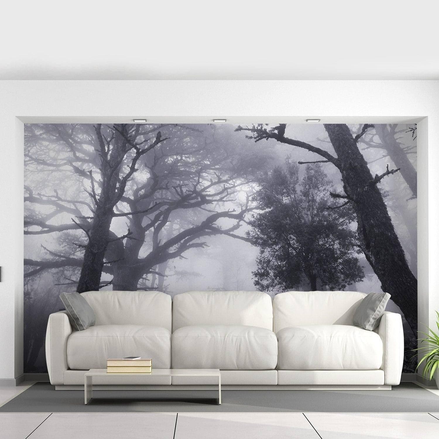 image-Misty Forest Wall Mural, Large Tree View Landscape Wall Decal, Scenic Nature Wallpaper