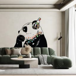 image-Vinyl Sticker Art - Panda Bear With Headphones, DJ Bear Wall Decal