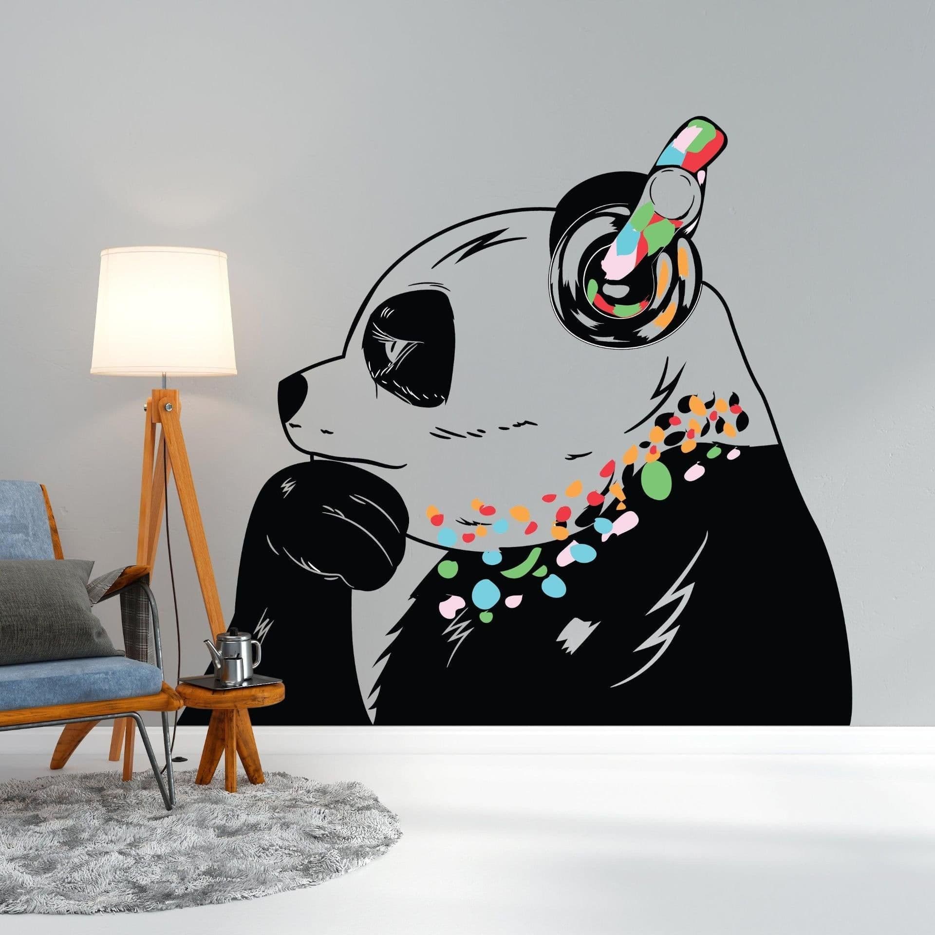 image-Vinyl Sticker Art - Panda Bear With Headphones, DJ Bear Wall Decal