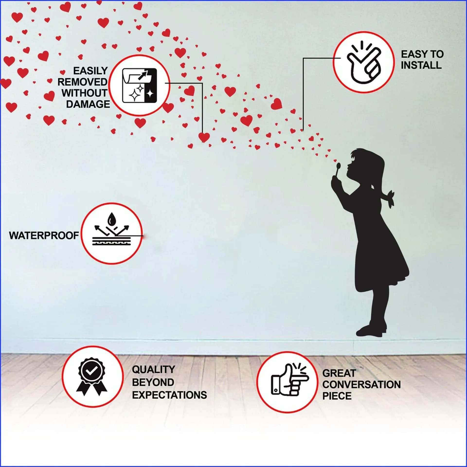 image-Heart Bubbles Girl Wall Sticker - Street Art Graffiti Love Vinyl Decal