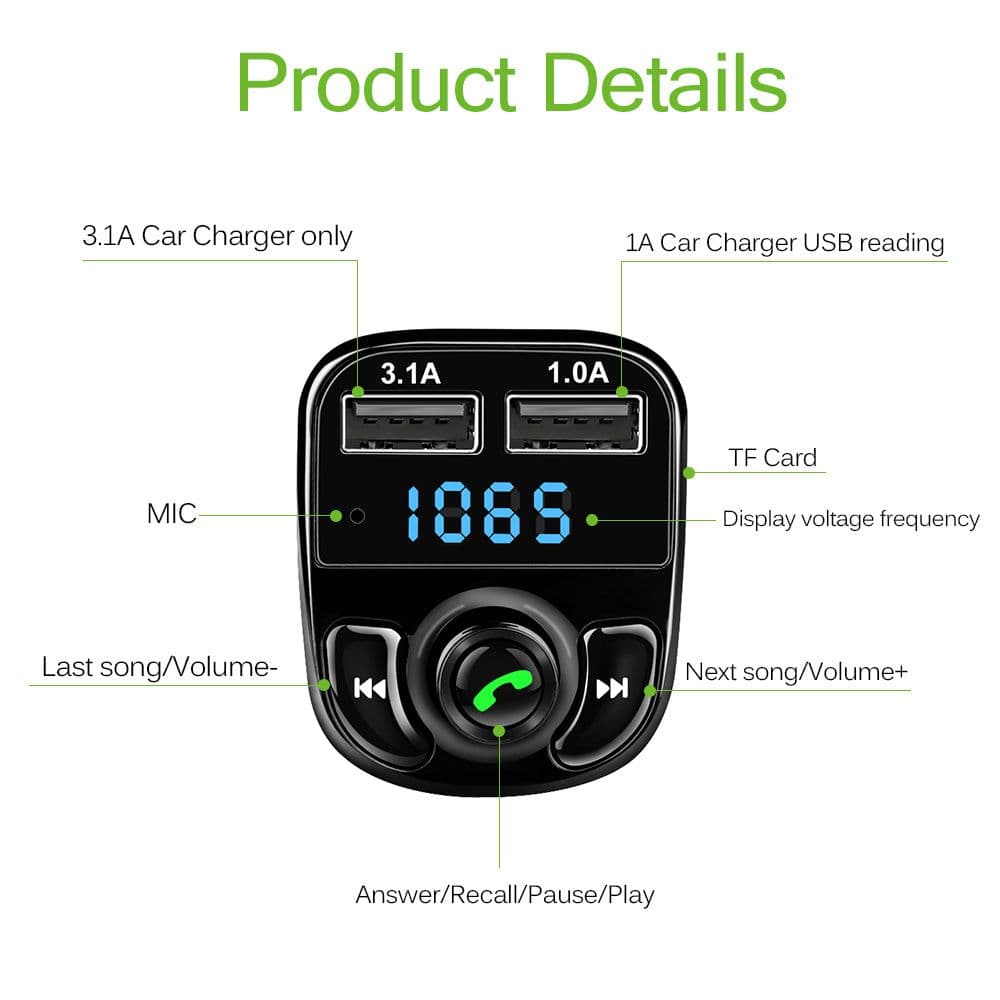 image-ONEVER Car Kit Bluetooth MP3 Player FM Transmitter