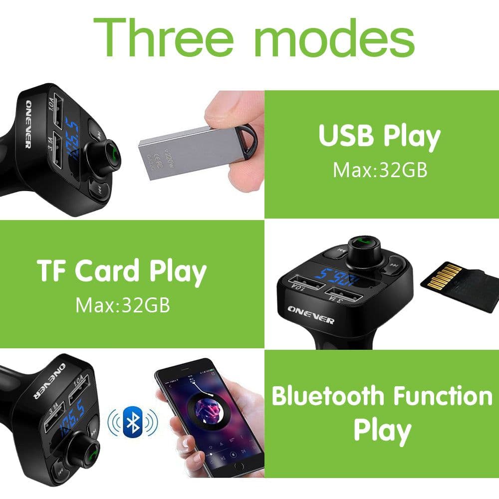 image-ONEVER Car Kit Bluetooth MP3 Player FM Transmitter