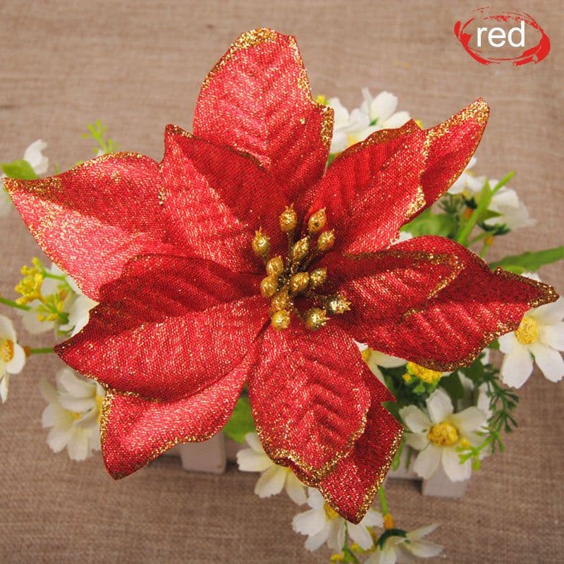 image-10pcs Artificial Flowers Christmas Decoration Red