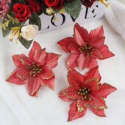 image-10pcs Artificial Flowers Christmas Decoration Red