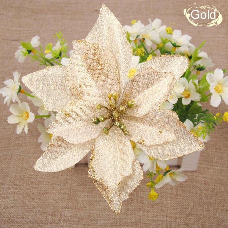 image-10pcs Artificial Flower Christmas Decoration Gold
