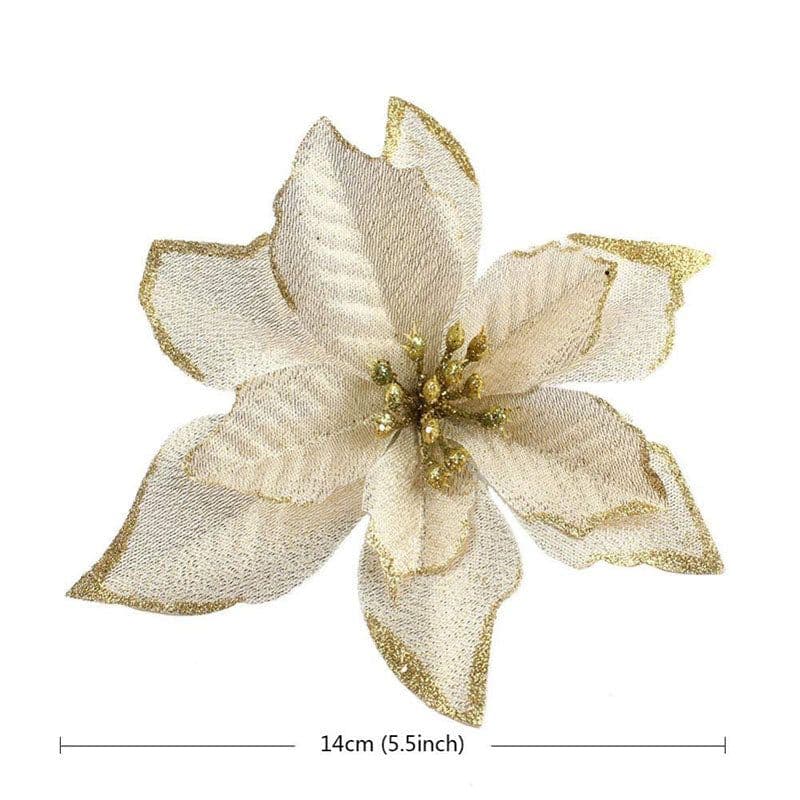 image-10pcs Artificial Flower Christmas Decoration Gold