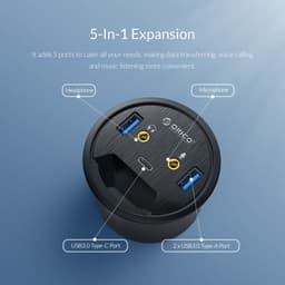 image-Desktop Grommet USB 3.0 HUB With Headphone Microphone Port