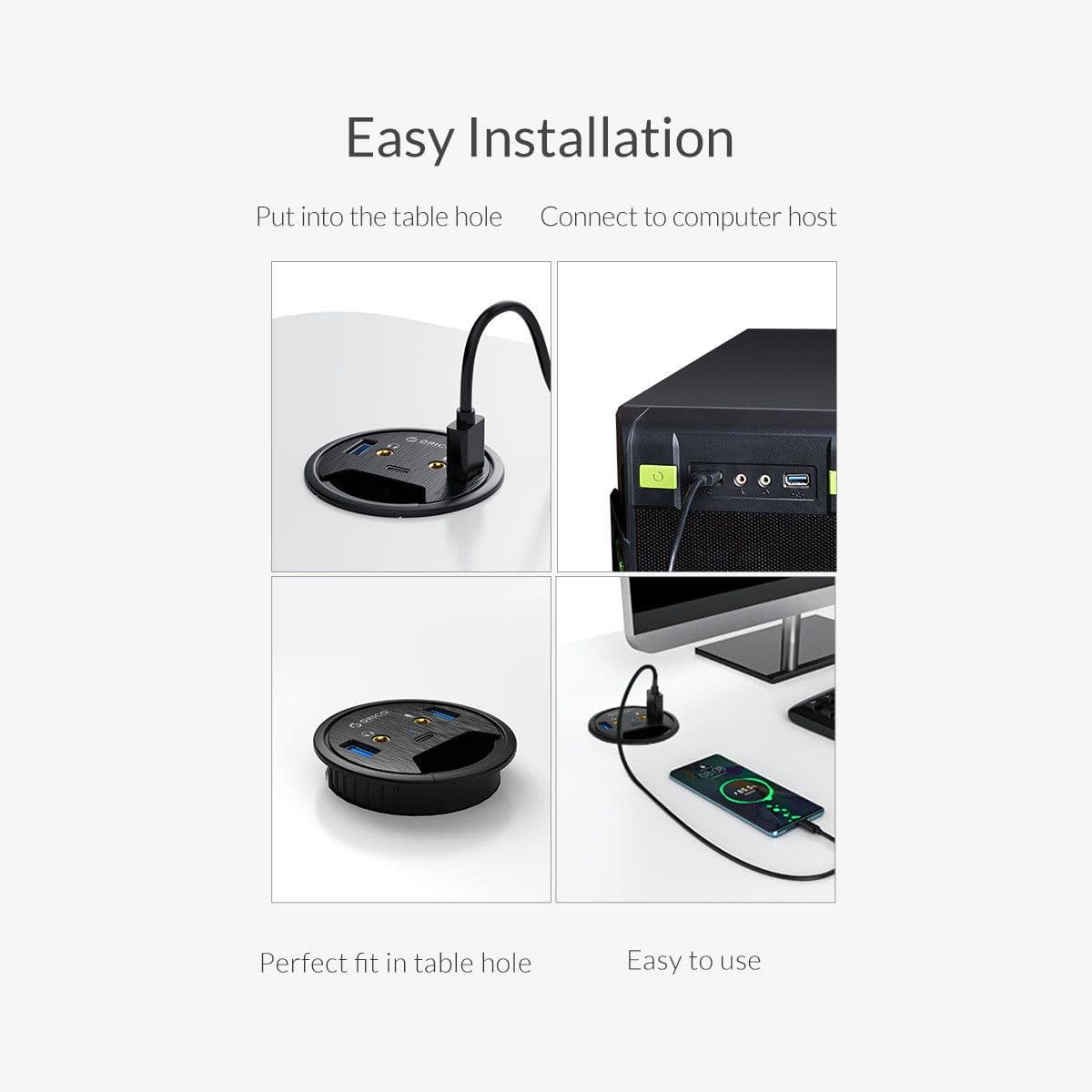 image-Desktop Grommet USB 3.0 HUB With Headphone Microphone Port