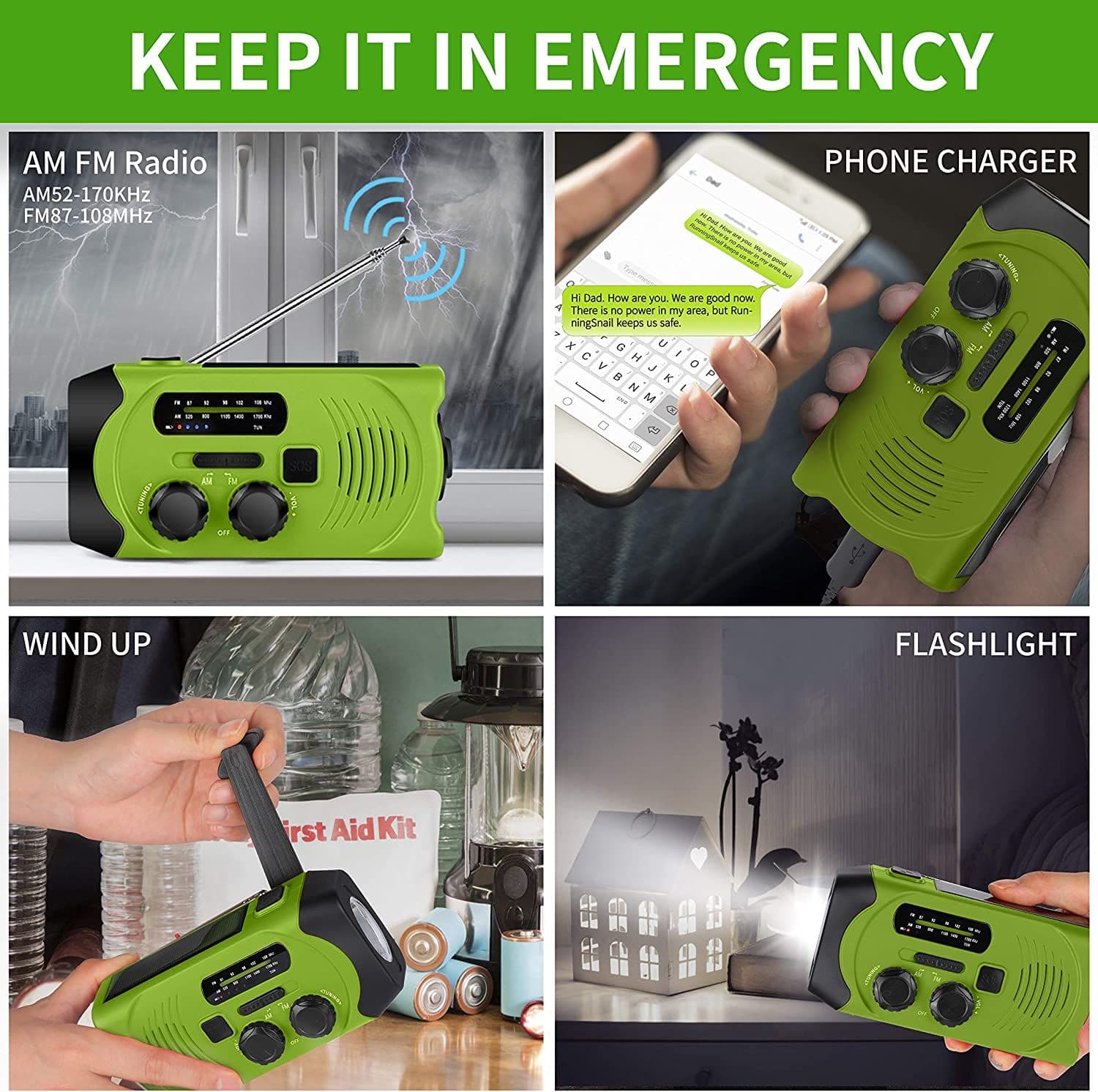 image-Wind Up Solar Radio Emergency Radio Crank Powered