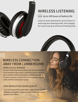 image-Stereo Earphones Music Headset Wireless Bluetooth Headphones with Mic