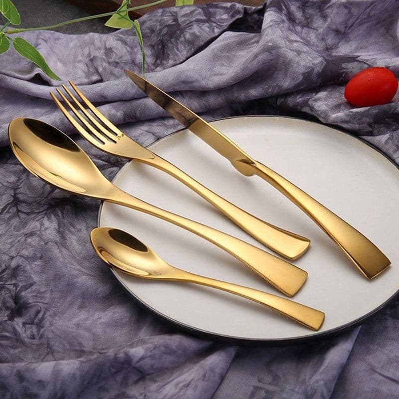 image-4pcs Stainless Steel Steak Knife Fork Gold