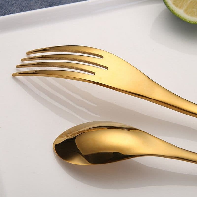 image-4pcs Stainless Steel Steak Knife Fork Gold