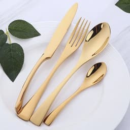 image-4pcs Stainless Steel Steak Knife Fork Gold