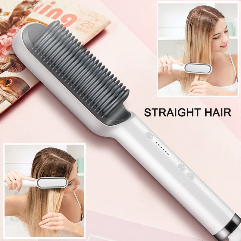 image-New PTC Heating Hair Straightener Brush Ceramic