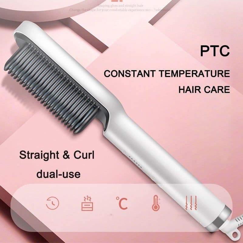 image-New PTC Heating Hair Straightener Brush Ceramic