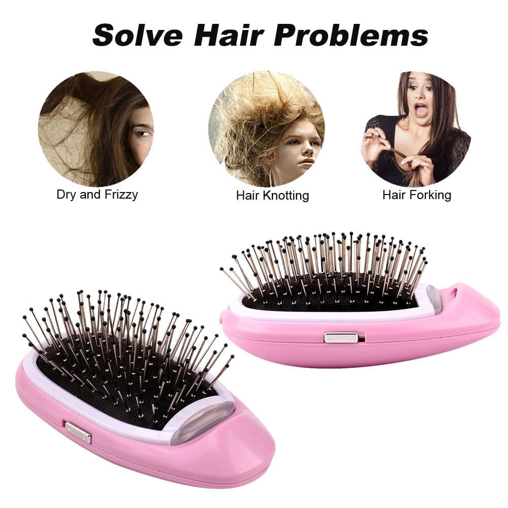 image-Electric Ionic Hairbrush Negative Ions Anti Frizz -Pink