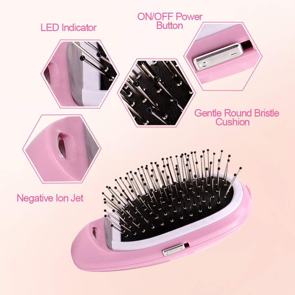 image-Electric Ionic Hairbrush Negative Ions Anti Frizz -Pink
