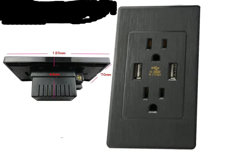 image-Home Decoration Dual USB Wall Socket US Plug-Brushed Black