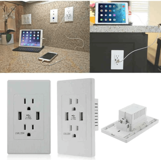 image-Home Decoration Dual USB Wall Socket US Plug-Brushed Black