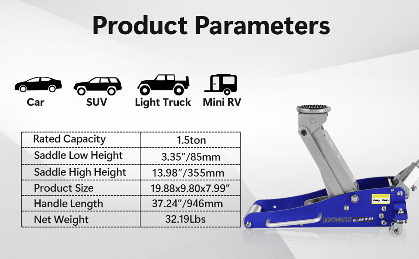 image-1.5 Ton Hydraulic Low Profile Aluminum And Steel Racing Floor Jack