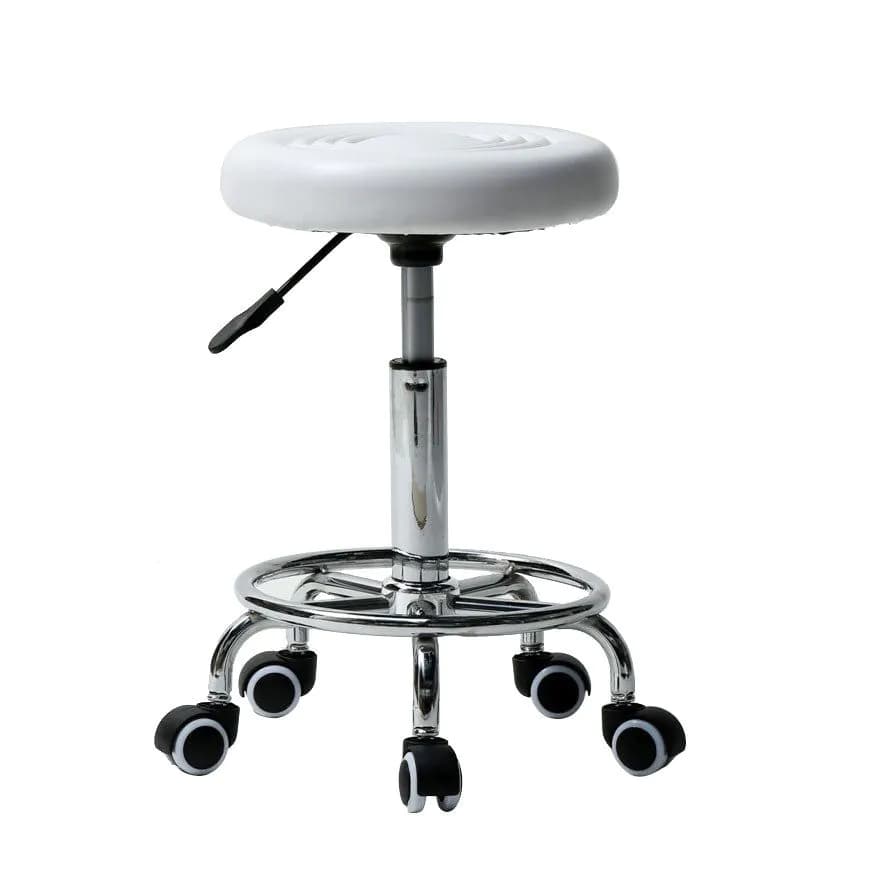 image-White Round Stool with Lines Rotation Bar Stool