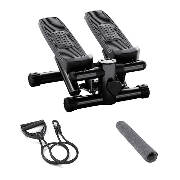 image-Hydraulic Fitness Mini Stepper with Resistance Bands and Display