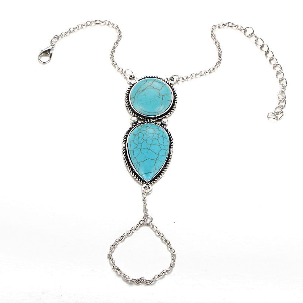 image-Turquoise Hand Bracelet 18K Gold Plated Bracelet