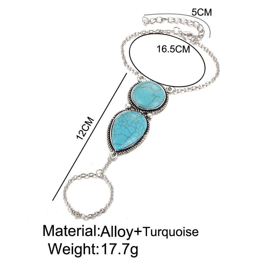 image-Turquoise Hand Bracelet 18K Gold Plated Bracelet