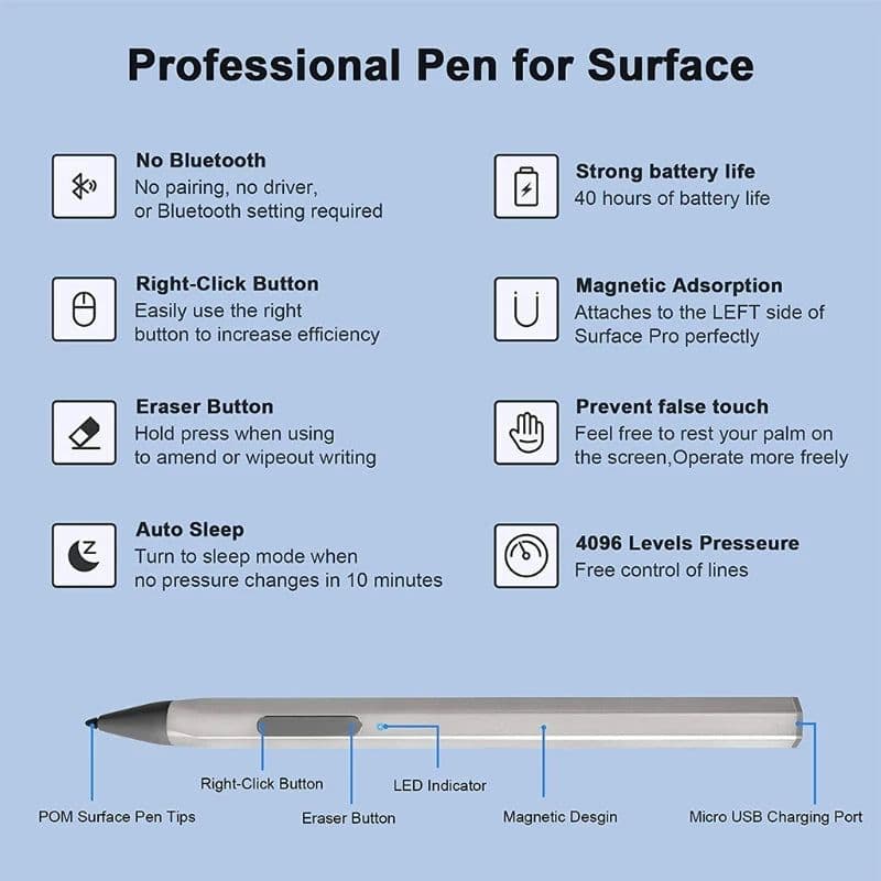 image-4096 Pressure Stylus Pen For Surface Pro 5 6 7 Go Book Laptop