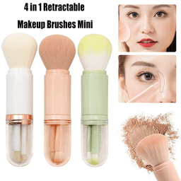 image-Retractable Makeup Brush Portable 4 In 1 Travel Brush Set