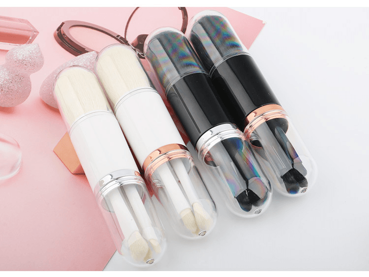 image-Retractable Makeup Brush Portable 4 In 1 Travel Brush Set