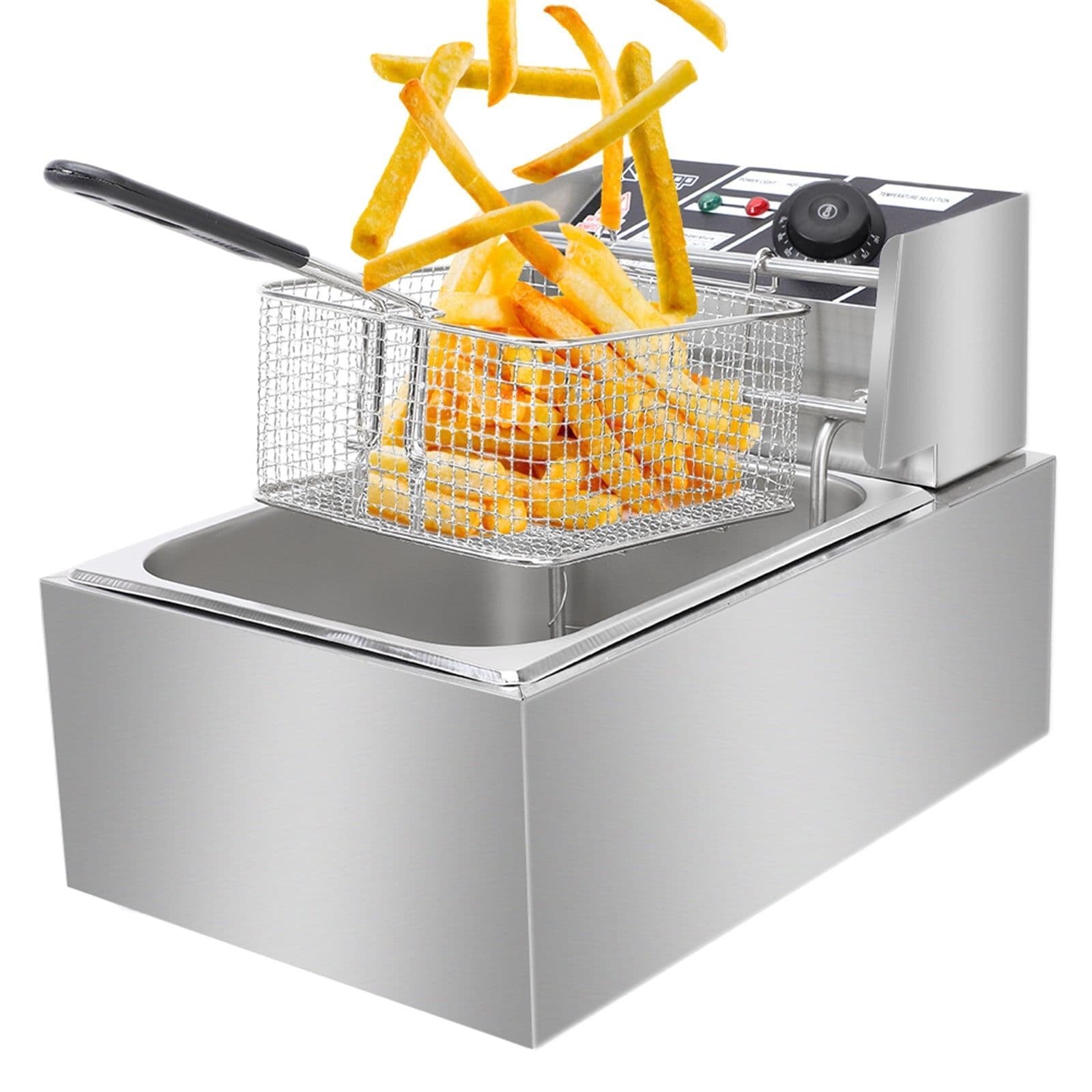 image-2500W MAX 110V 6L Stainless Steel Single Cylinder Electric Fryer