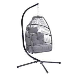 image-Patio Wicker Folding Hanging Chair With Cushion And Pillow