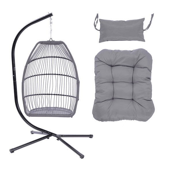 image-Patio Wicker Folding Hanging Chair With Cushion And Pillow