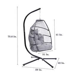 image-Patio Wicker Folding Hanging Chair With Cushion And Pillow