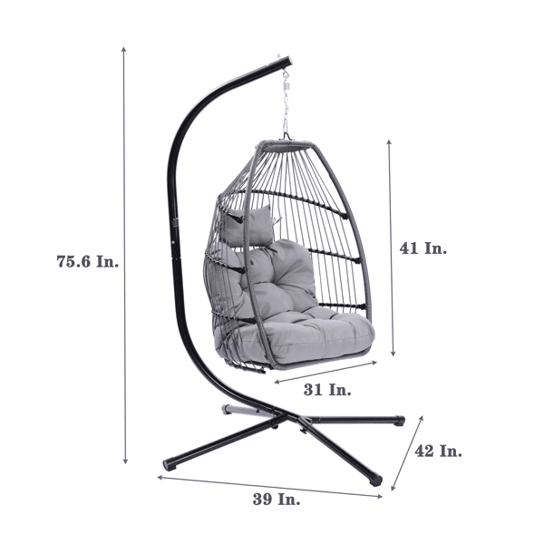 image-Patio Wicker Folding Hanging Chair With Cushion And Pillow