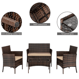 image-3pcs Coffee Table Rattan Sofa Set
