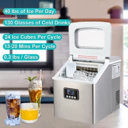image-120W/40Lbs/115V/60Hz Stainless Steel Ice Maker